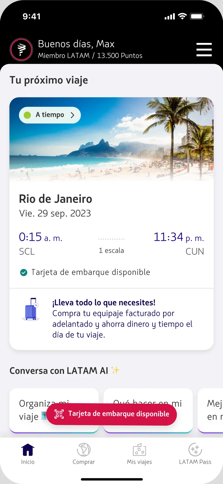Concierge card with quick replies inside the 48-hour pre-trip window