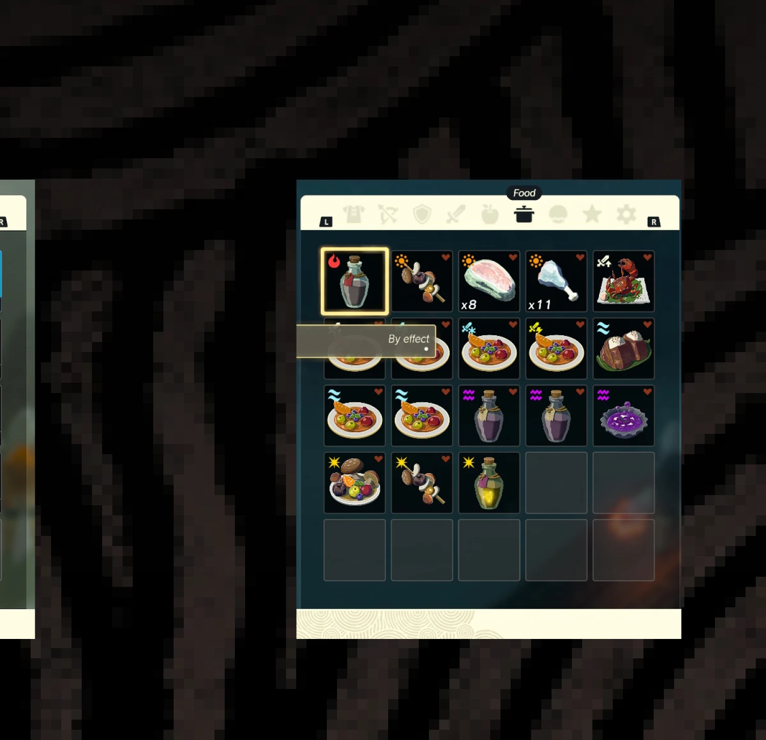 Food tab — effects hidden